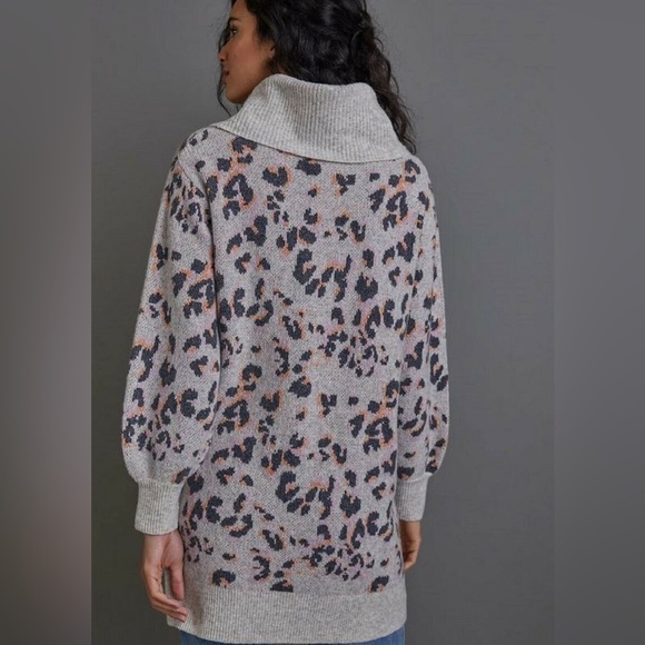 Anthropologie Women's Emmy Cowl Neck Leopard Print Oversized Sweater Size XS - Picture 2 of 16
